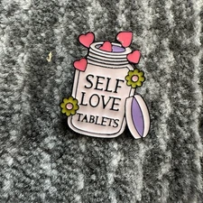 Pills Enamel Pin Purple Pill Bottle Self Love Tablets Hat Lapel Backpack Brooch
