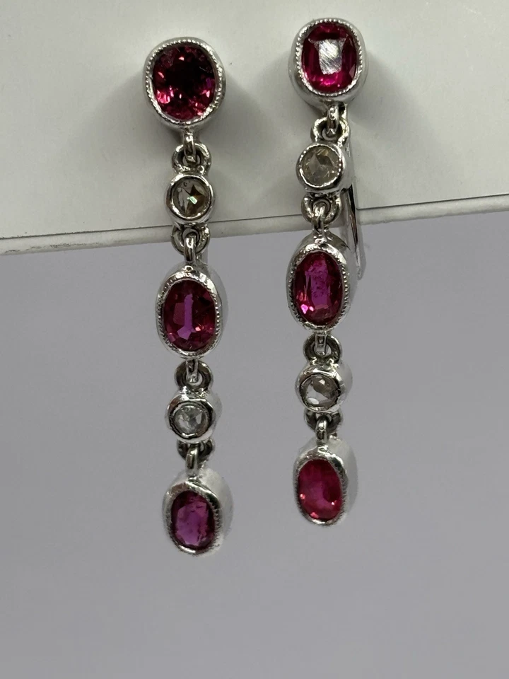 Rare Vintage Authentic Mikimoto earrings White Gold 14ct . 5.1g ruby - Image 4 of 4