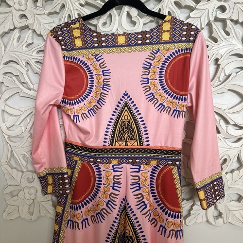 Kaftan Maxi Dress Size Medium Summer Printed Dress Stretchy Africa India Pink - Picture 7 of 21