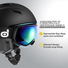 Odoland Skihelm und Skibrille Set-UV400 Schutz für Skifahren Size 52-55cm Schwar