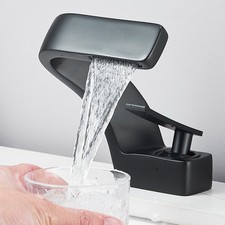 Bathroom Sink Faucet Black Waterfall Basin Vanity Mixer Single Handle 1 Hole Tap