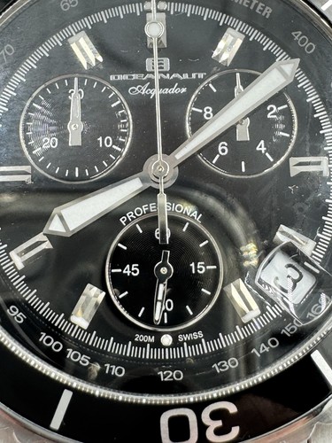 OCEANAUT MEN'S ACQUADOR CHRONOGRAPH STEEL WATCH BLACK DIAL Swiss 200M Near Mint - Picture 3 of 9