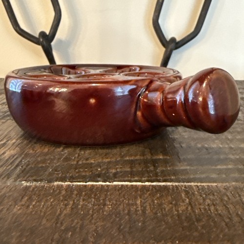2 Vtg Brown Glazed Ceramic Escargot Snail Baking Serving Dish Pan Plate + Handle - Picture 20 of 21