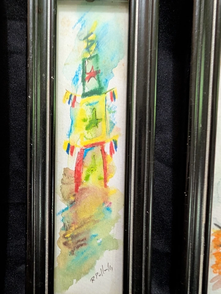 Vintage Set 3 Framed Miniature original Paintings-abstract-all 3 signed - Image 3 of 4