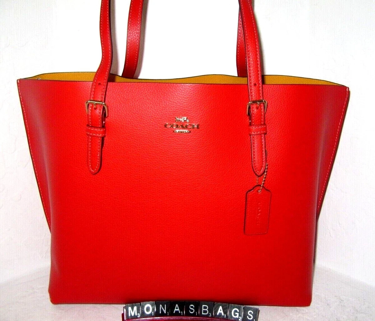Coach 1671 Large Mollie Double Face Leather Tote Bag Miami Red NWT 428