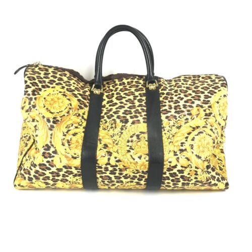 VERSACE Leopard print travel bag Duffle Bag PVC/Leather yellow/Black - Foto 2 di 17