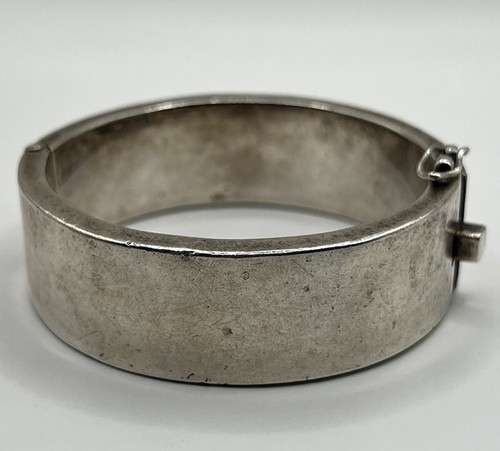 Vintage Sterling Silver 925 MEXICO Wide Band Bangle Bracelet (72.93g) - Picture 2 of 11