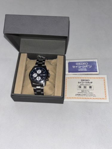 Near Mint SEIKO SND365PC Chronograph Men's Quartz Watch Navy Dial New Battery - Picture 23 of 23