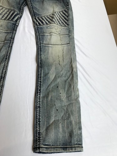 Rock Revival Jeans Men's 32x33 Wilkins Biker Faded Rhinestone Pockets Denim Pant - Picture 3 of 9