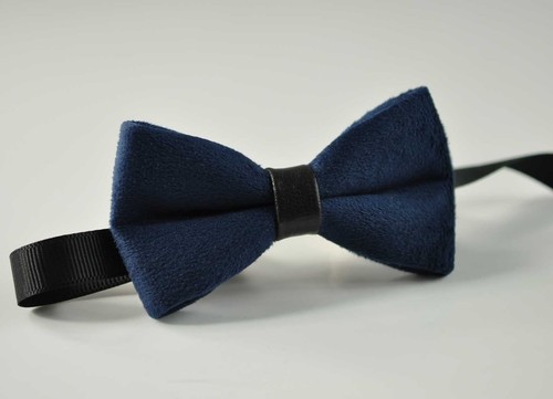 Teenage Boy Kids Navy Blue Velvet Bowtie Bow Tie 7-14 Years Old Wedding Party - Picture 1 of 4