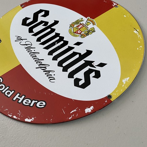 VINTAGE SCHMIDT’S PORCELAIN SIGN GAS OIL BEER DRINK LIQUOR MALT BAR PUMP PLATE - Picture 10 of 12