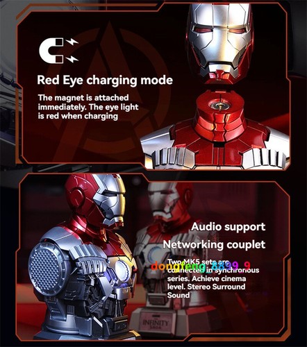 ¡Envío a Estados Unidos! Altavoz Bluetooth Killerbody Iron Man MK5 Busto Estatua Cabeza Talla LED - Imagen 7 de 18