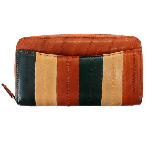 Genuine Eel Skin Leather Zippered Wallet Zipper Purse Zip-Around Wallet - Picture 53 of 57