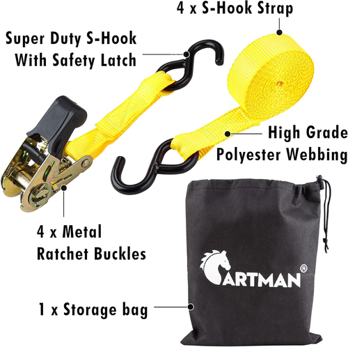 Ratchet Tie Down, 4Pk 15Ft, 500Lbs Load Cap/ 1500Lbs Break Strength, Cargo Strap - Picture 4 of 7