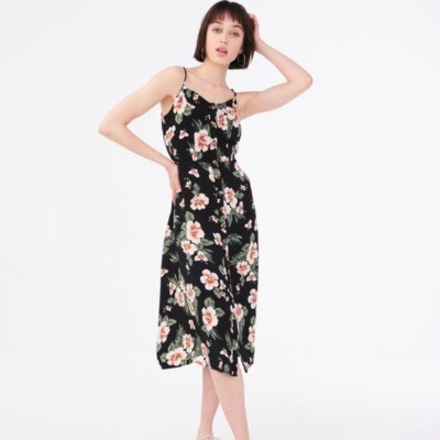 AEROPOSTALE Printed Button-Front Midi Dress floral womens size XS