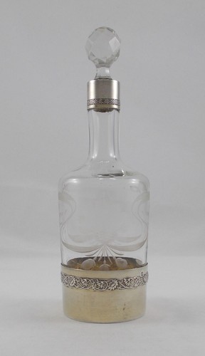 *RAR* Elegante jarra de licor / vino vidrio Art Nouveau con herraje de plata 950 - Imagen 7 de 19