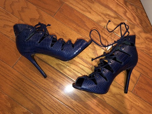 SCHUTZ royal blue croco strappy lace up high heels stiletto shoes sandals 38 7.5 - Picture 1 of 7