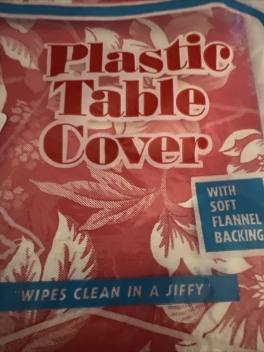 Vintage MCM Decor Red Floral Flannel Back Tablecloth Oblong Made in USA 52x70 - Picture 10 of 10