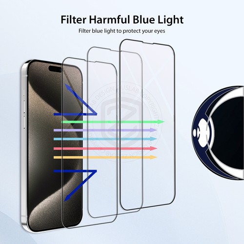 For iPhone 12 13 14 15 16/e Pro Max Plus Anti-Blue Light Glass Screen Protector - Picture 2 of 28