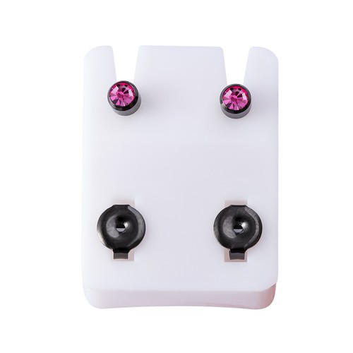 2Pcs Black Silver Men's Barbell Punk Stainless Steel Crystal Ear Studs Earrings♬ - Picture 46 of 48