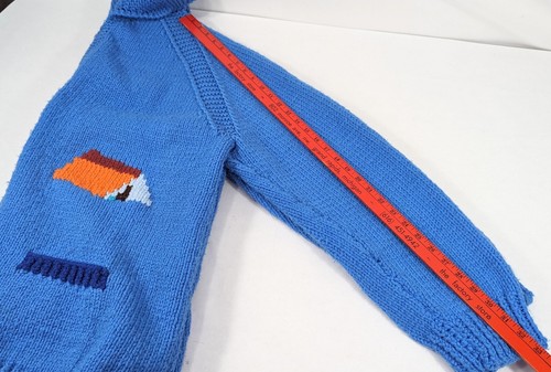 Vintage MCM Wollpullover blau Cowichan-Stil Cottonwood Acres CAMPGROUND Lowell 3x - Bild 16 von 16