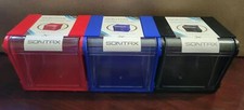 3 pack Stacking Storage Box 4"x4"x3-1/2" Interlock Clear Bin Door Red Blue Black