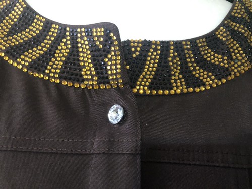 Quacker Factory Jacket Animal Print Rhinestone Button Pocket Brown Womens XL - Picture 3 of 8