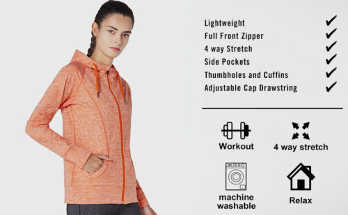Women Lightweight Active Full Zip Hoodie with Pocket Quick-drying Running Hoodie - Picture 3 of 28