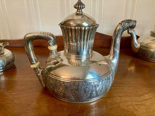 Antique Gorham Aesthetic Movement Sterling Tea and Coffee Service Pattern 1570 - Picture 7 of 12