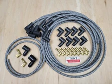 Vintage Cloth Braided Spark Plug Wires Ford Chevy SBC BBC SBF Gray Black Socket