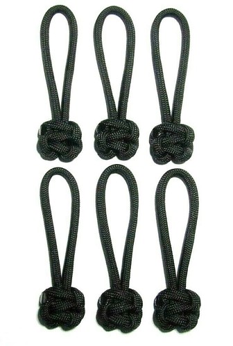 LOT DE 6 EXTENSIONS DE TRACTION FERMETURE ÉCLAIR NOIRES 550 PARACORD 2-5/8" - Photo 1 sur 2