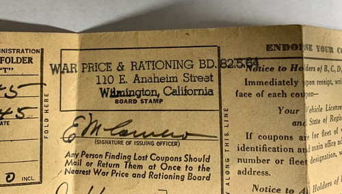 WWII Mileage Ration Identification Folder May 1945 With 10 Mileage Stamps - Picture 2 of 6