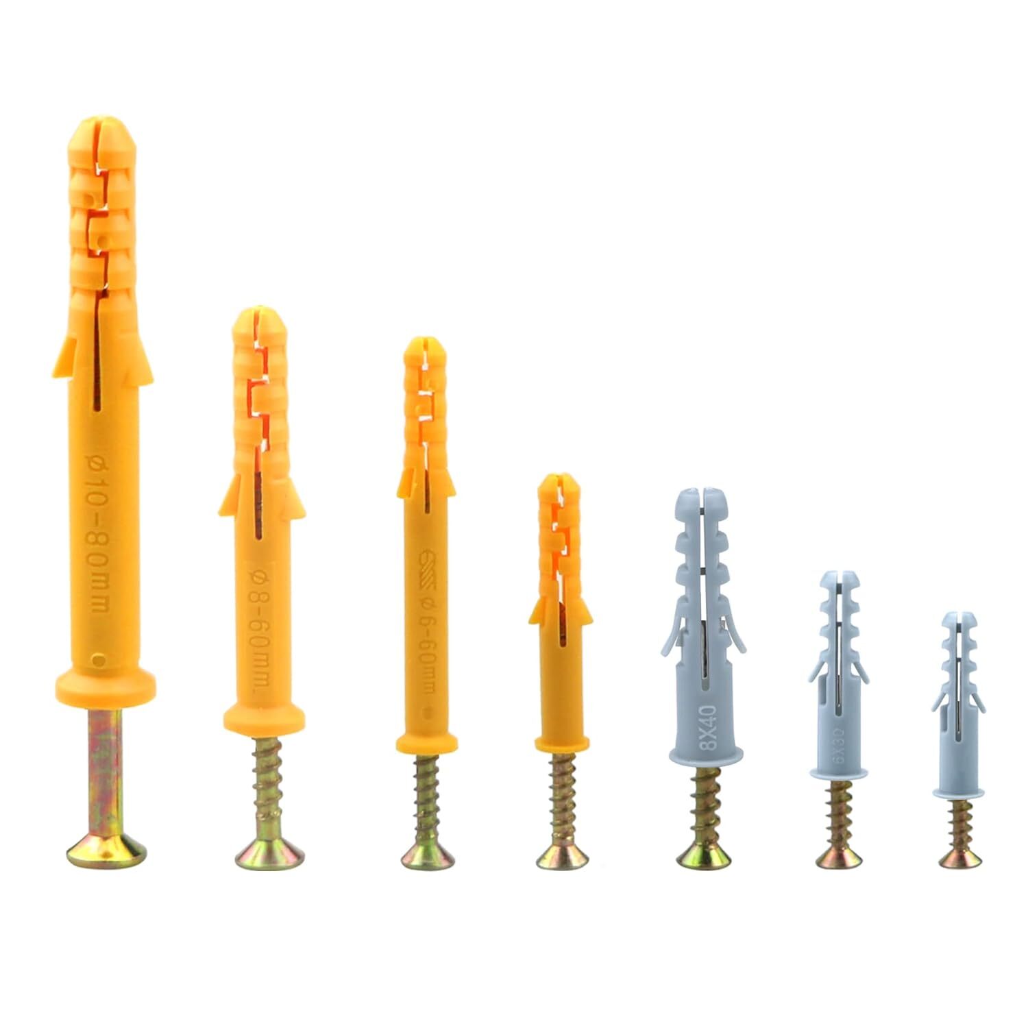 270 Pcs Screws And Wall Plugs Set,Anchor Bolts For Masonry、Brick、Concrete (