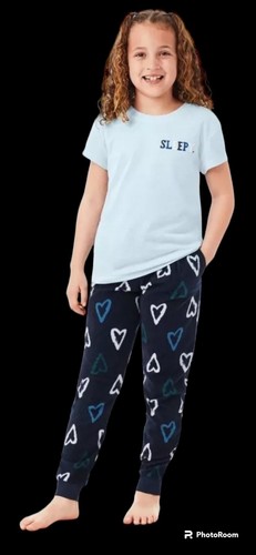 Member's Mark Girl's 3 Piece Mix & Match Sleep Pajama Set blue hearts S(6/6X) - Picture 3 of 3