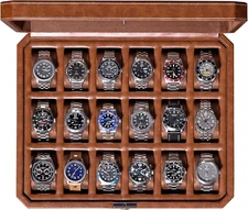 18 Slot Watch Case Luxury Watch Box Gift for Men Real Glass Top Lockable Display