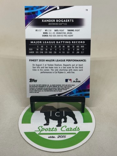 2021 Topps Finest MLB Sky Blue Refractor 72 Xander Bogaerts /300 Boston Red Sox - Picture 3 of 4