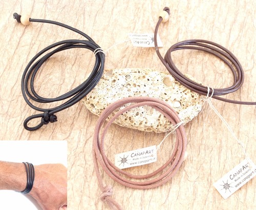 BRACCIALE POLSINO COLLANA VERA PELLE UOMO DONNA ARTIGIANALE! GOA 4 - Picture 3 of 10