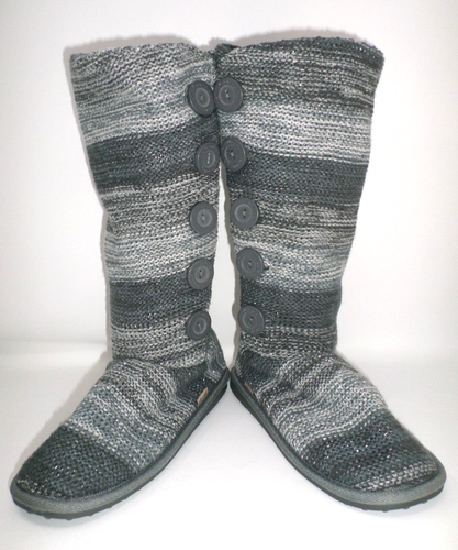 Muk Luks A La Mode Boots Size 8 Gray Sweater Knit Boots Button Up - Picture 7 of 14