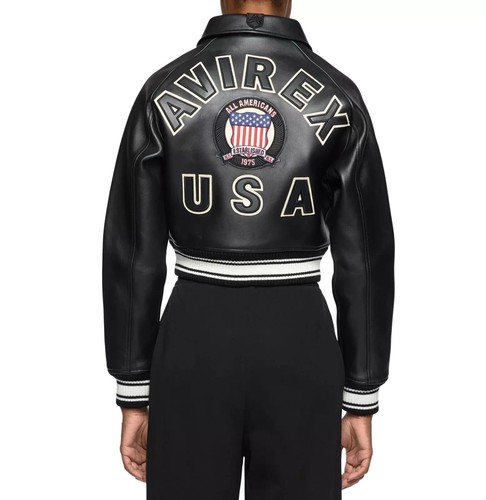 NEW Women's Avirex Cropped Moto Leather Jacket NWT Free Shipping - Picture 5 of 7
