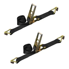 USA 2 Pack Heavy Duty 4" x 30' Ratchet Tie Down Strap J Hook WLL 5400 LBS BLACK