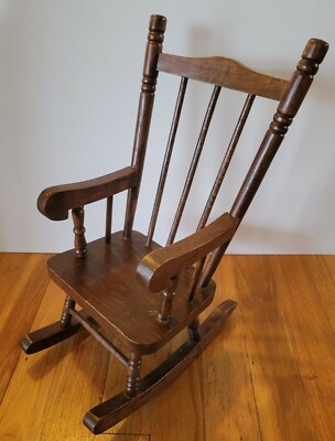 Vintage Wooden Doll Rocking Chair eBay