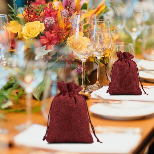 100 200 Wedding Favor Bags Hessian Burlap Jute Gift Bag Jewelry Drawstring Pouch - Picture 11 of 20