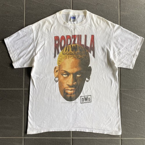 Camiseta De Colección 1998 Icónica Dennis Rodman Rodzilla L Gráfica Nueva Orden Mundial WCW Años 90 TULTEX - Imagen 1 de 12