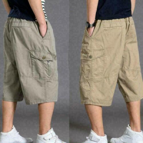 Mens Cotton Baggy Pants Shorts Loose Overall Pockets Trousers Oversize US - Picture 1 of 13