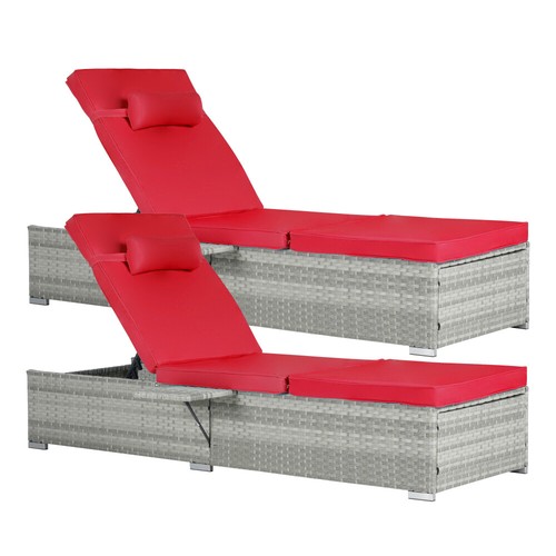 Outdoor Chaise Lounge Chair Set of 2 w Patio Pool Chairs, Beach Rattan Recliners - Picture 39 of 46