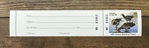WTDstamps - 1987 OREGON - State Duck Stamp - MNH **HUNTER TYPE** - Picture 1 of 2
