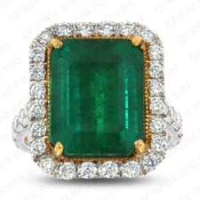 6.80ct Emerald Cut Natural Emerald  Diamond Wedding Ring 18K Dual Gold Plated