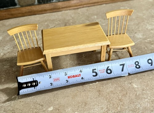 Vintage Dollhouse Miniature 1:12 Furniture Wooden Table Chair Danish Swedish Set - Picture 2 of 3