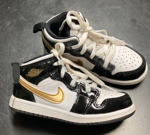 Nike Air Jordan Shoes 1 Mid Black Gold Toddler Size 8.5 BQ6933-007 - Picture 2 of 9