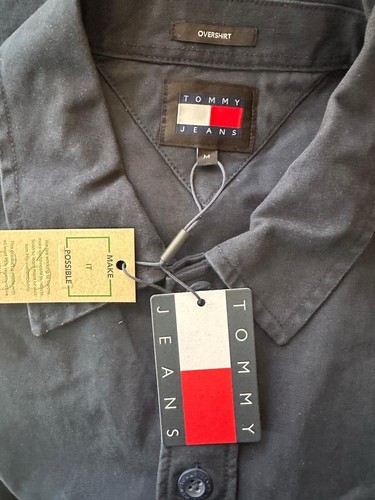 Mens Tommy Jeans Essential Solid Short Sleeve Overshirt Dark Night Blue Hilfiger - Picture 6 of 7